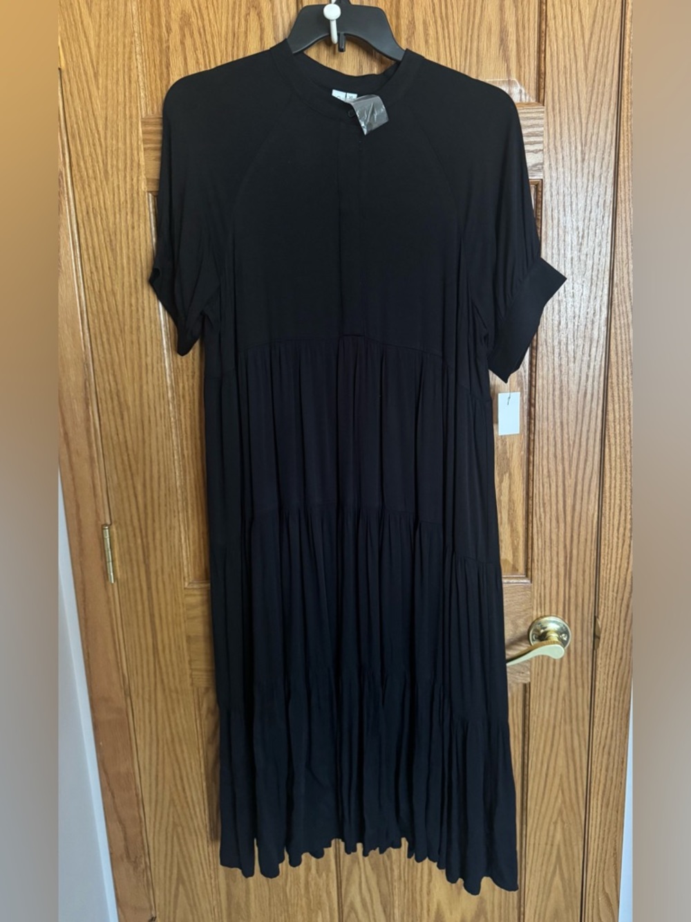 New With Tags! Black Short-Sleeve Tiered Maxi Dress
